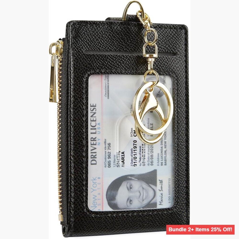 Slim RFID Blocking Card Holder with Keychain and ID Windows
